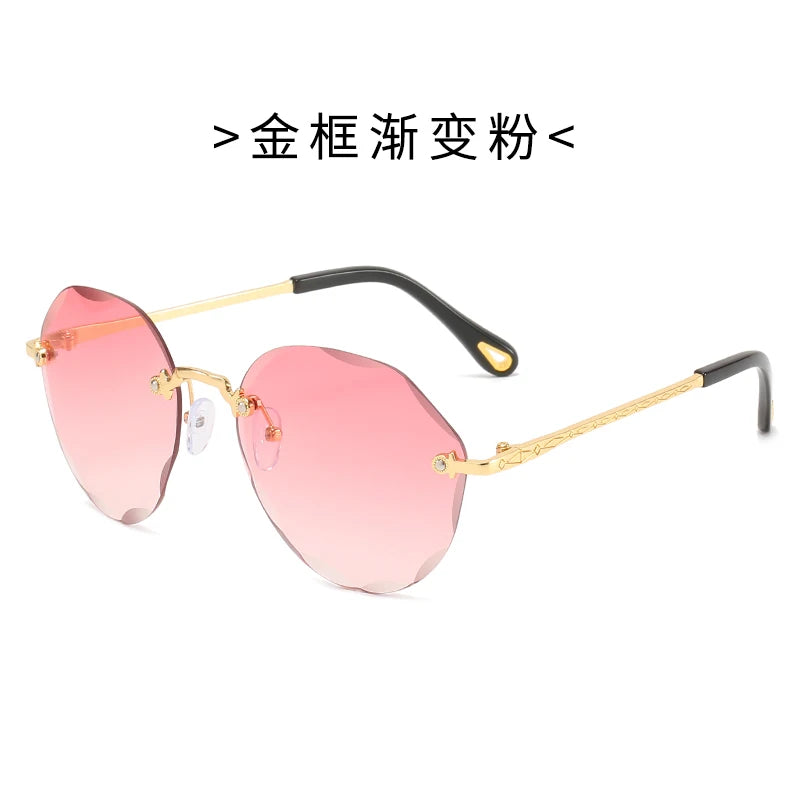 Fashion Rimless Trendy Sunglasses Women Round Cut Edge Gradient Color Sunglasses Gradient Sunglasses UV400 Rimless Shades