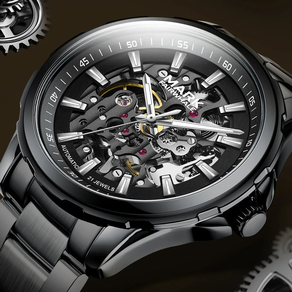 Mark Fairwhale  FW-6950 Automatic Mechanical Men's Watch Fashion Waterproofing Alloy Strap   Pointer on a Gauge