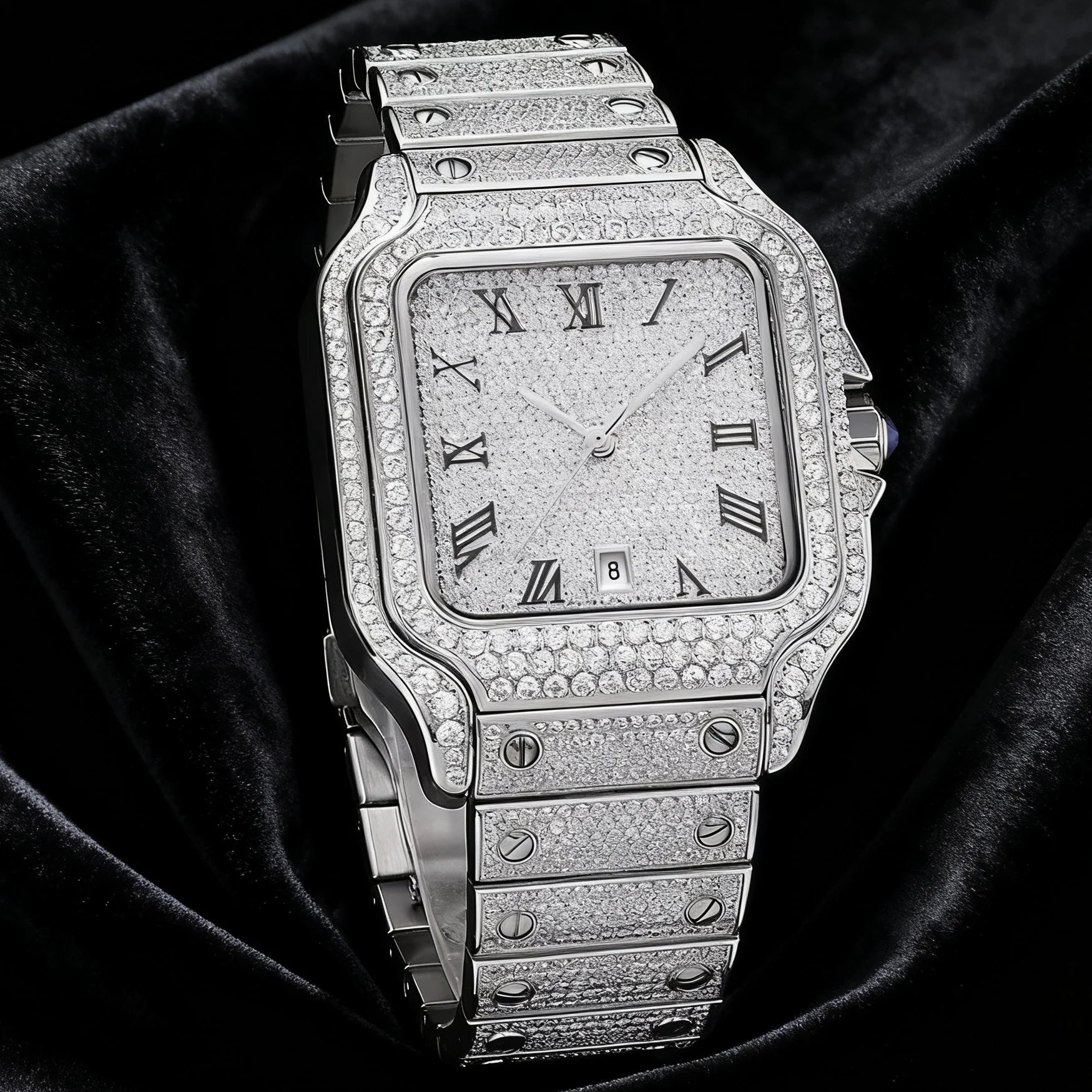 Customized High Quality Men's Ice Crystal VVS Moissanite Watch Cartierable Mechanical Square Case Luxury Wrapped 39mm Hip Hop