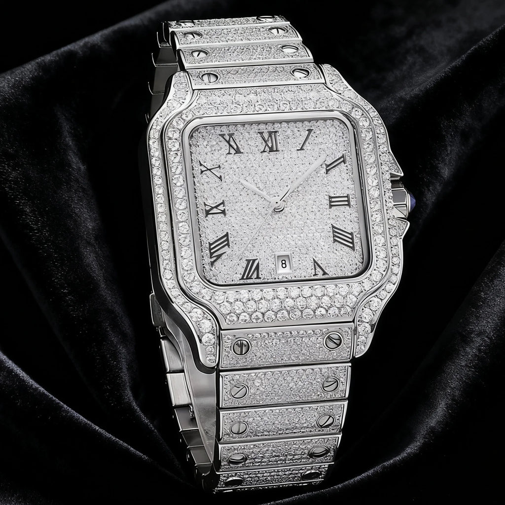 Customized High Quality Men's Ice Crystal VVS Moissanite Watch Cartierable Mechanical Square Case Luxury Wrapped 39mm Hip Hop