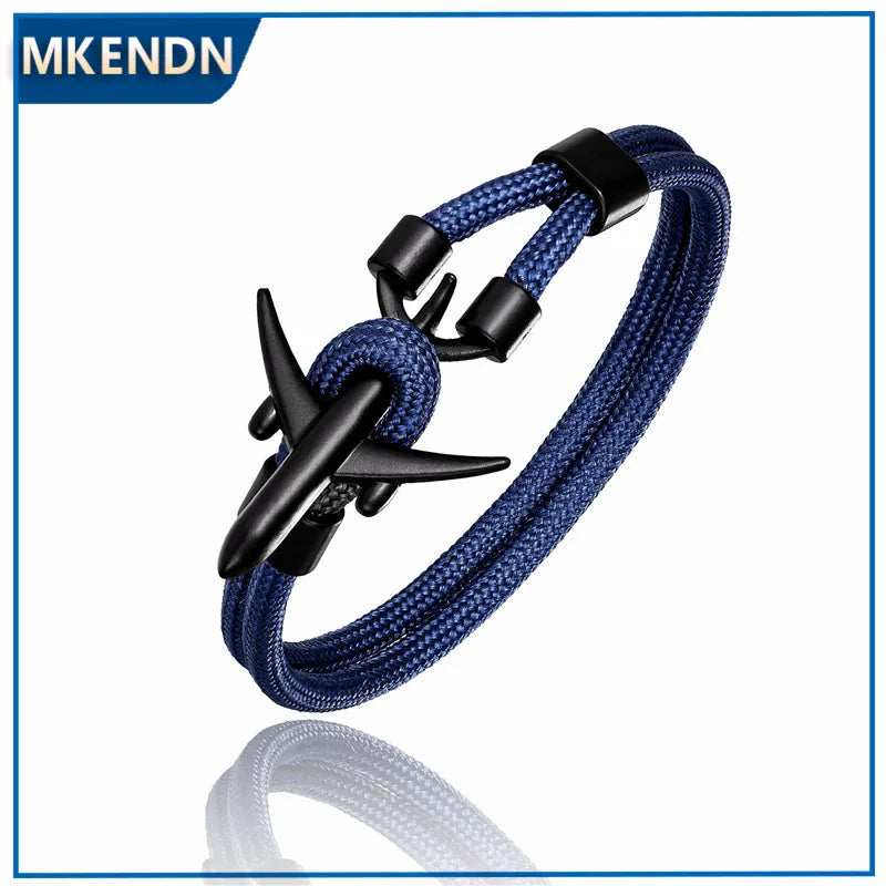 MKENDN Fashion Anchor Men Women Airplane Bracelets Charm Rope Chain Paracord Hope To Safe Jewelry Pulseras hombres