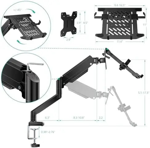 ZhongQu DT-01LP 17"-34" 10-12kg 2-in-1 Laptop Desk Mount Single Monitor Stand Mechanical Spring VESA Mount Bracket Metal  Stock
