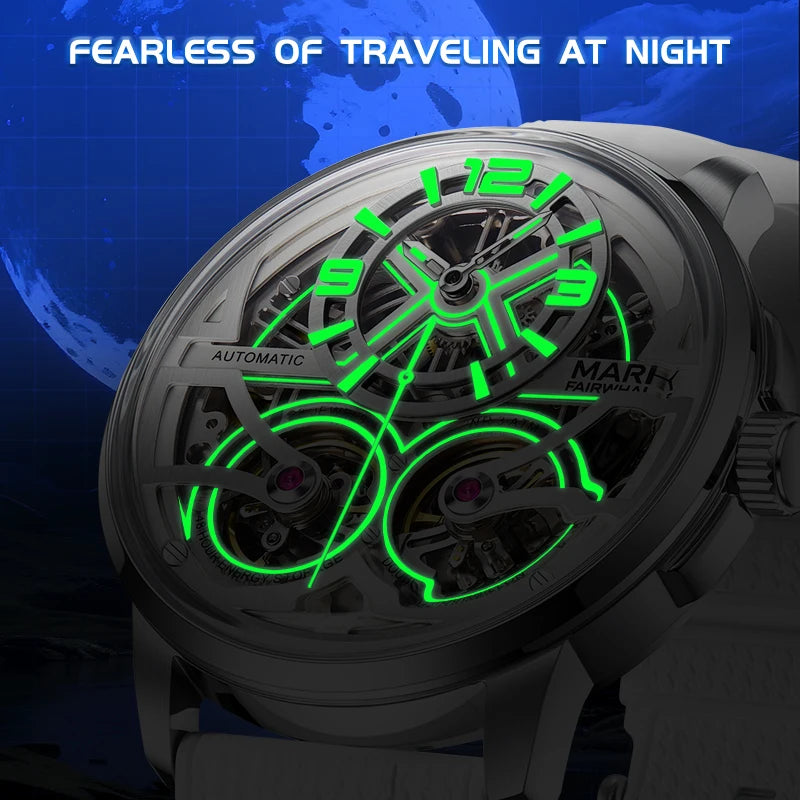 Mark Fairwhale Cross Border Exclusive Fully Skeleton Mechanical Men's Watch Alloy Case Luminous Auto Mechanical Watch