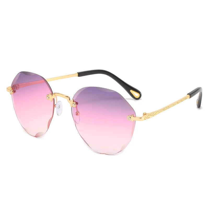 Fashion Rimless Trendy Sunglasses Women Round Cut Edge Gradient Color Sunglasses Gradient Sunglasses UV400 Rimless Shades