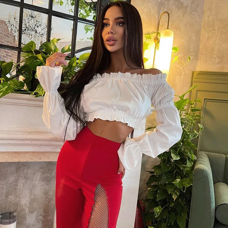 Street Fashion Flared Pants  Women Grenadine High Waist Pants for Women Glitter High Slit Boot Cut Flared Trousers 2021 Autumn