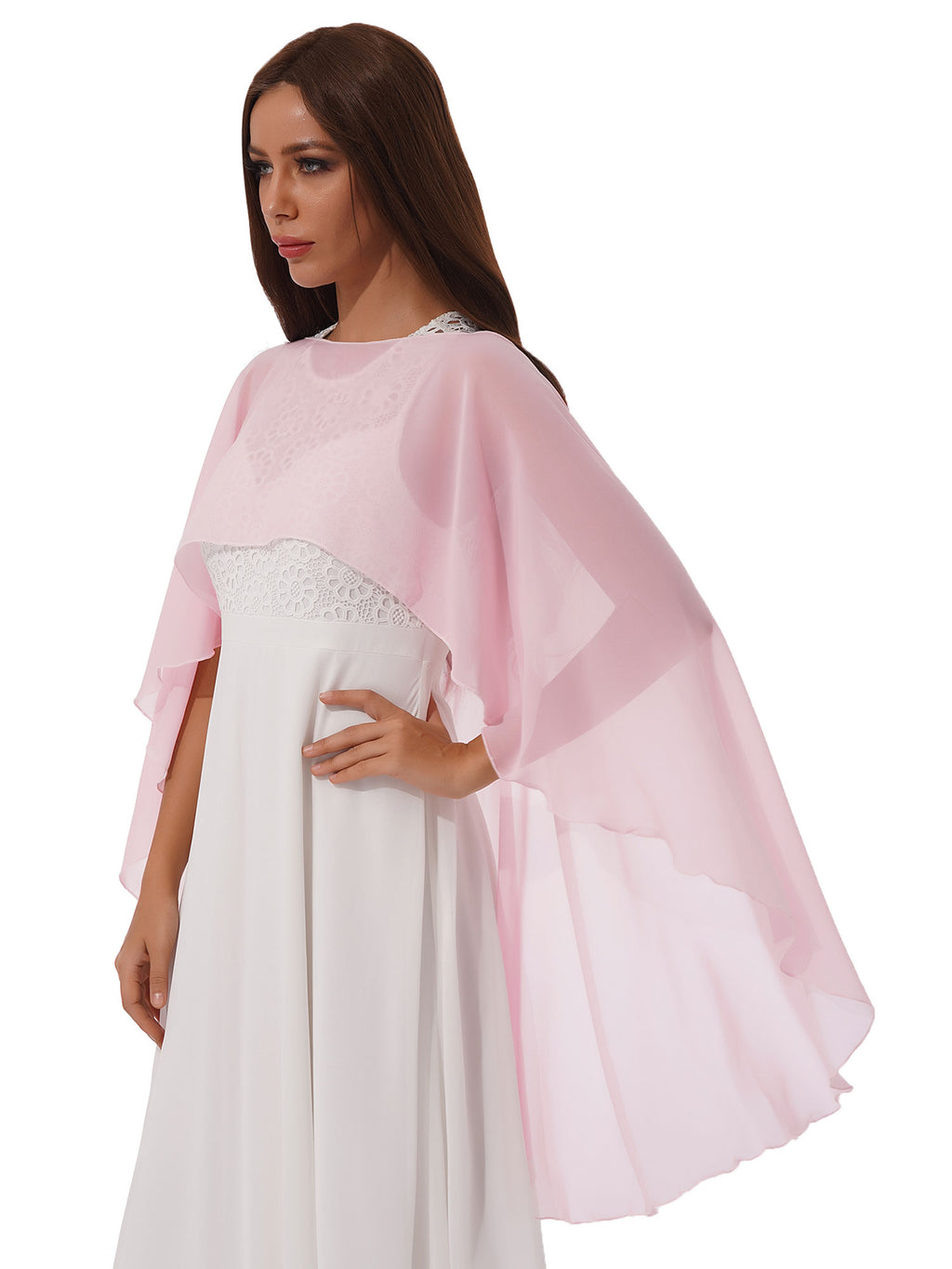 Women Chiffon Solid Pullover Capes Shawl Hi-low Hem Thin Soft Shrug Ponchos for Wedding Bridal Bridesmaid Evening Party Dress