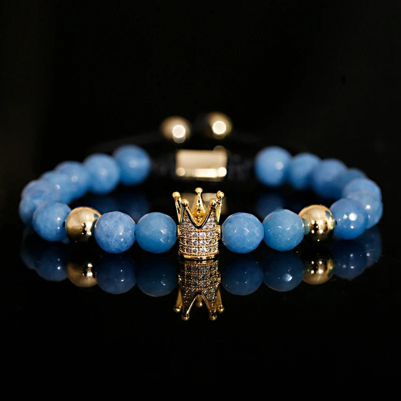 Luxury Crown Zircon Weaving Bracelet Homme Pulseira Hombres Classic Blue Stone Beads Bracelet Men Women Dropshipping