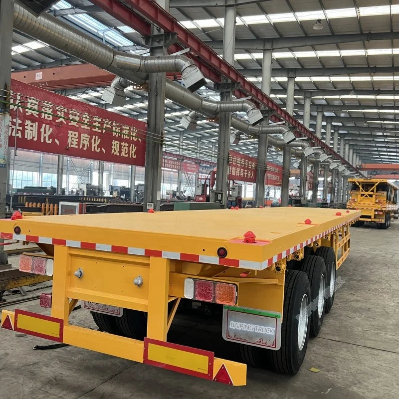 BAIPING 40 ft 25-30 Tons Steel Drop Deck Flat Transport Three Axle Semi Trailer with Front Gear for Sale
