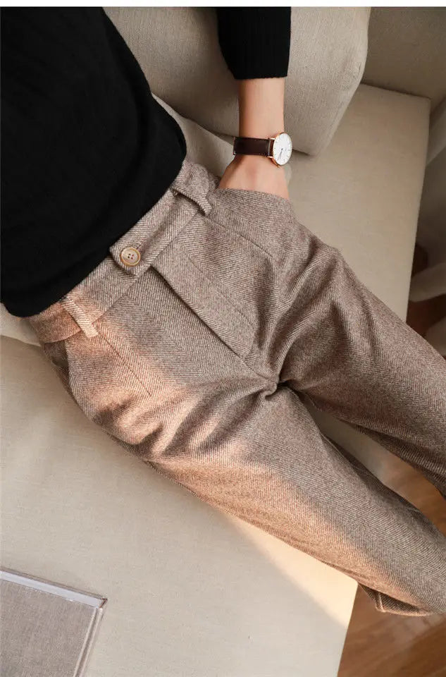 Woolen Pants Women's Harem Pencil Pants 2026 Autumn Winter High Waisted Casual Suit Pants Office Lady Women Trousers