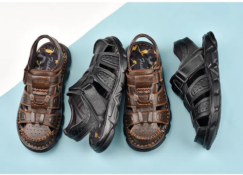 Genuine Leather Casual Shoes For Men High Quality Classic Men Sandals Summer Outdoor Walking Men Sneakers Breathable Men Sandals