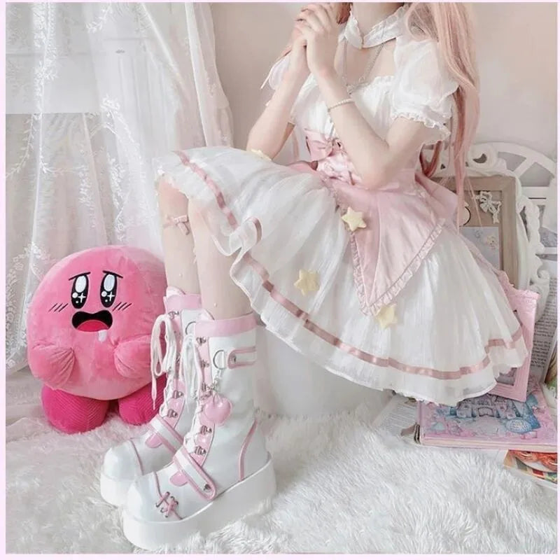 Thick Bottom Boots 2025 New Punk Thick Bottom Middle Boots Women's European and American Cute Hot Girl Motorcycle Boots
