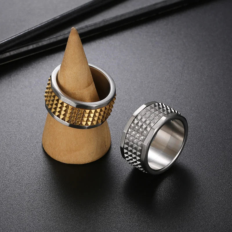 Fongten 12mm Rivet Pyramid Rings For Women Men Stainless Steel Hip Hop Anillos Hombres Classic Charm Ring Jewelry Christmas Gift