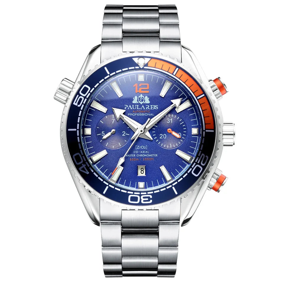 Drop Ship Men Mechanical Wristwatch Stainless Steel Waterproof Sport Chronograph See Through Montre Homme Luxury Automatic Watch