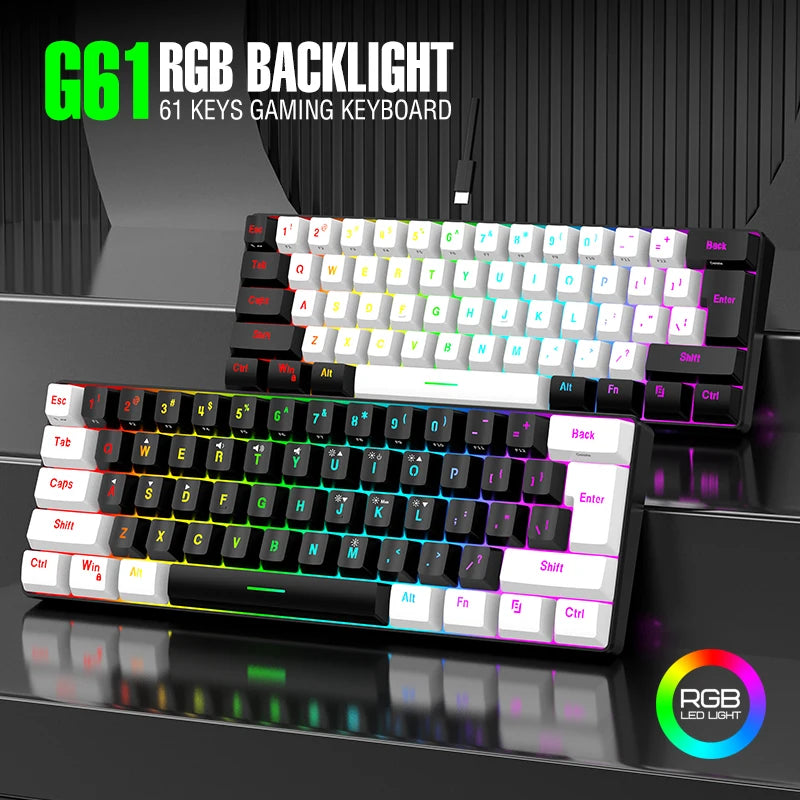 Hot Selling Portable 61 Key Gaming Keyboard 60% Gamer RGB Backlit Wired Mechanical Feel Keyboard Customization