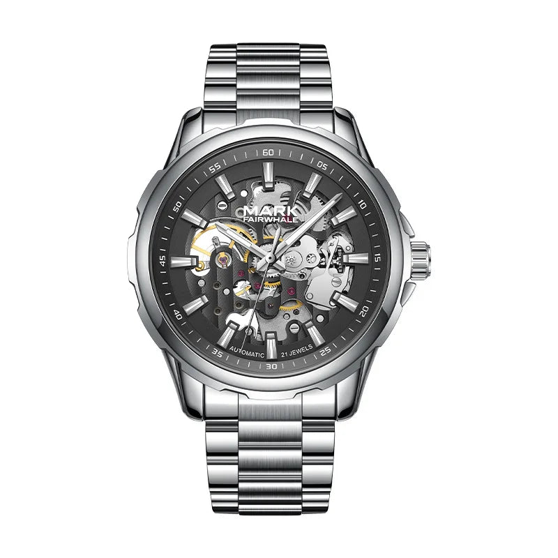 Mark Fairwhale  FW-6950 Automatic Mechanical Men's Watch Fashion Waterproofing Alloy Strap   Pointer on a Gauge