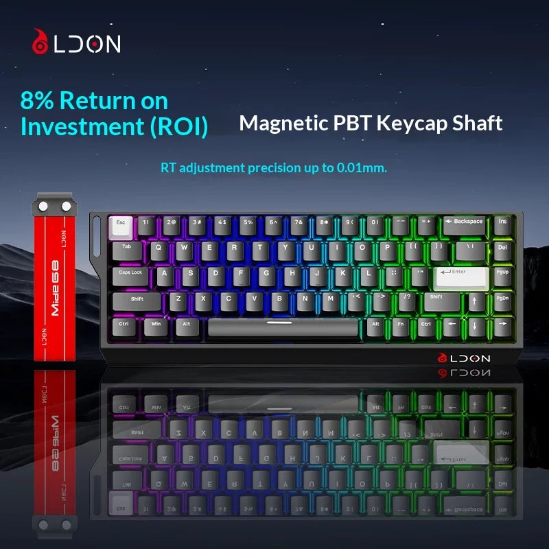 LDON 68 New Model RGB Wired Mechanical Keyboard 8000Hz Magnetic Switch 68 Laser Keys for PC Desktop Gaming Operation