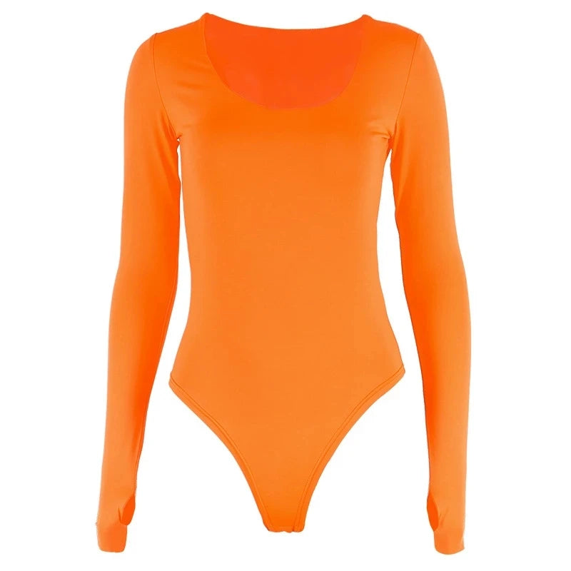 Orange Neon Bodysuit Women Long Sleeve Bodycon Sexy 2025 Autumn Winter Streetwear Club Party Outfits Casual Female Clothing