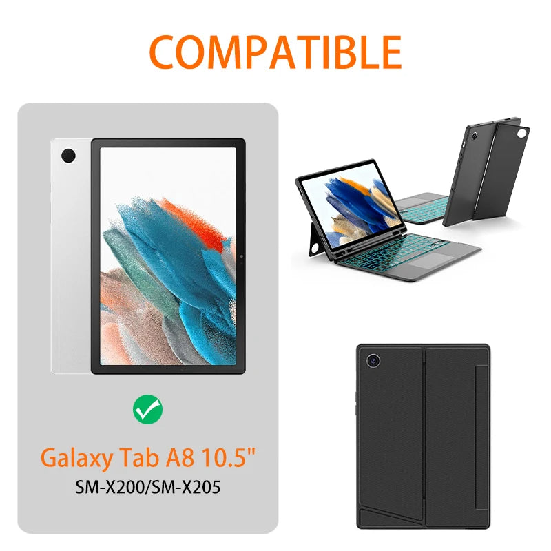New Removable Backlit Touchpad Scissor Mechanism 360 Rotation Full Size Wireless Keyboard Case Pen Slot for for Tab A8