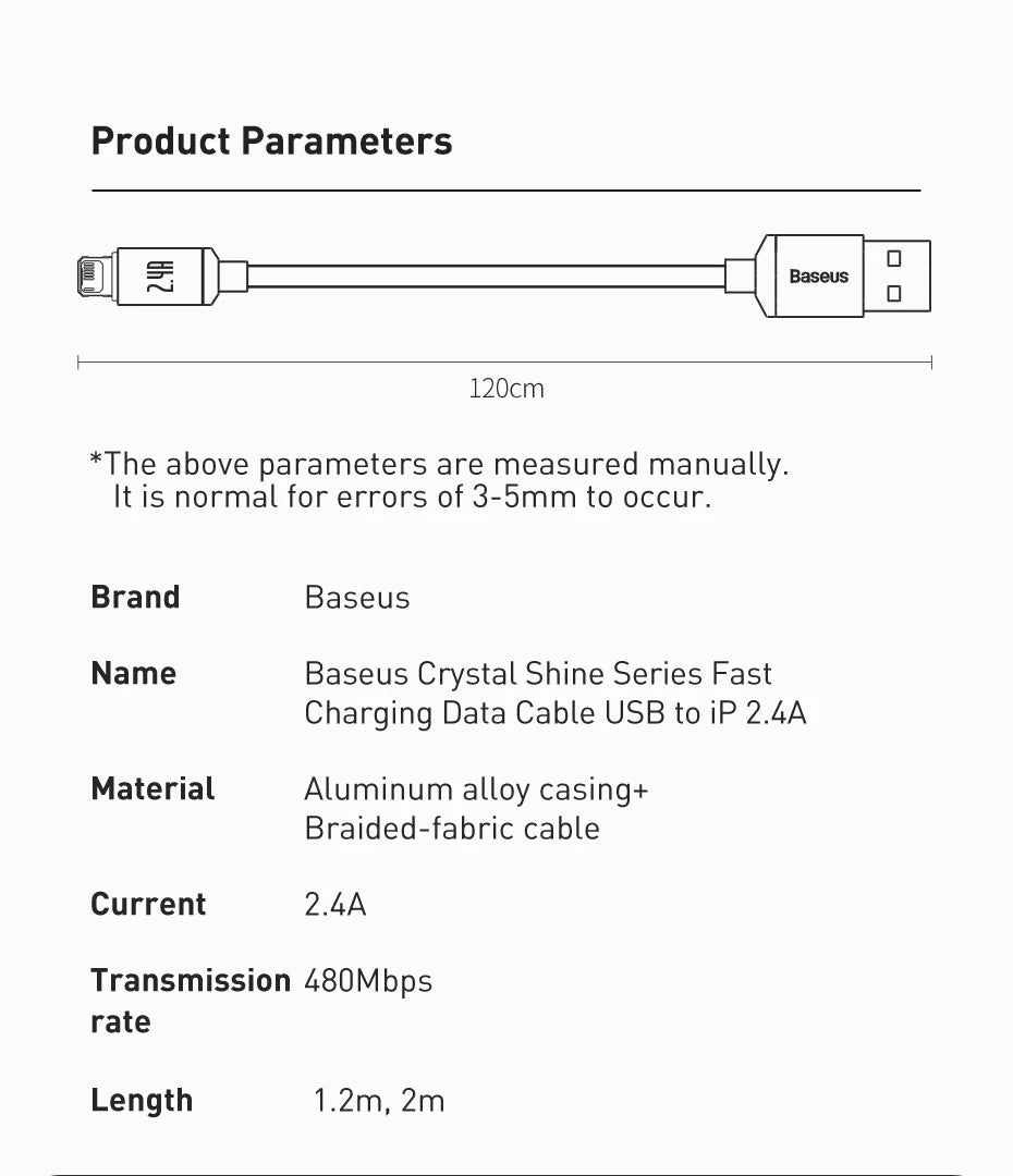 Baseus USB Cable For iPhone 14 13 12 Pro Max X XR XS 8 7 6s 6 iPad Fast Data Charging Charger USB Wire Cord Mobile Phone Cables