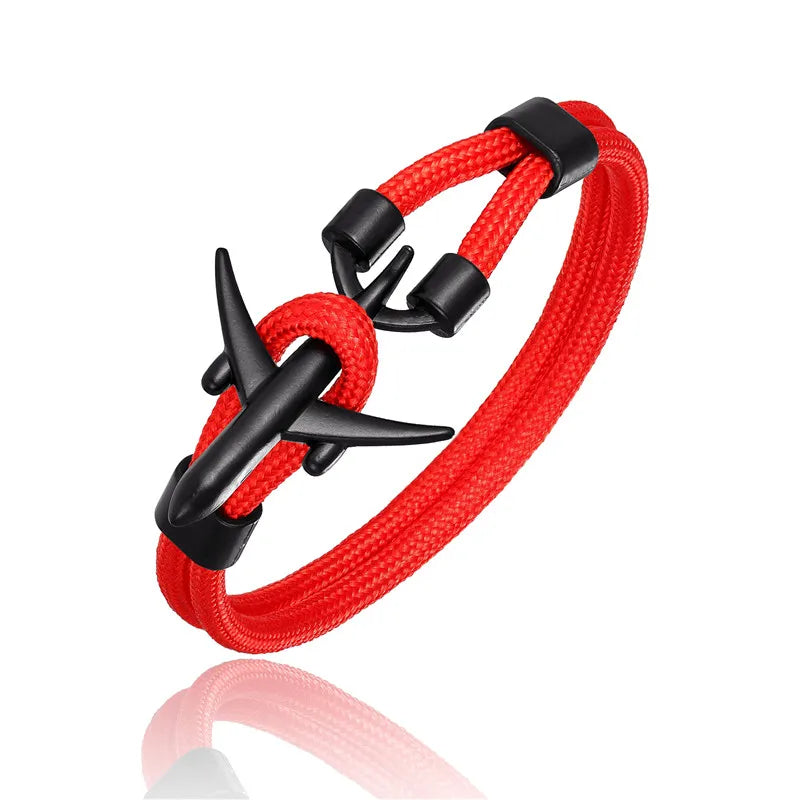 MKENDN Fashion Anchor Men Women Airplane Bracelets Charm Rope Chain Paracord Hope To Safe Jewelry Pulseras hombres