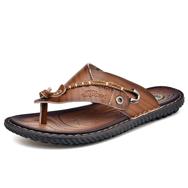 MIXIDELAI Men Sandals Summer Shoes Men Beach Sandals Brand Men Casual Shoes Flip Flops Leather Sneakers Men Slippers Size38-46
