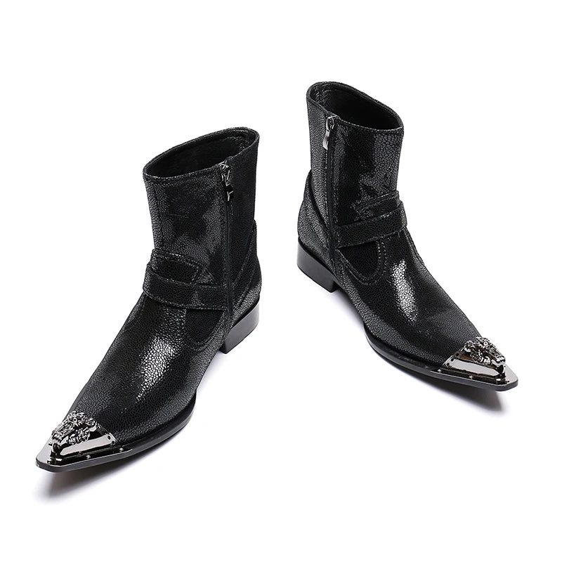 NA148  Luxury Fashion Black Formal Men Dress Boots Genuine Leather Designer Men Dress Shoes Ankle Boots Party Motorcycle Boots