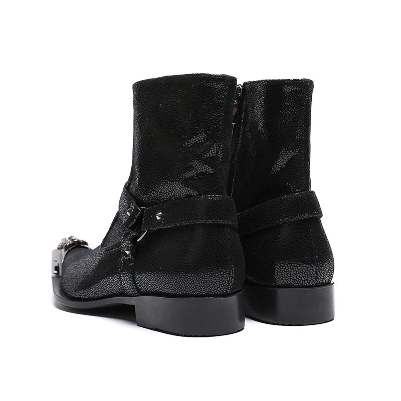 NA148  Luxury Fashion Black Formal Men Dress Boots Genuine Leather Designer Men Dress Shoes Ankle Boots Party Motorcycle Boots