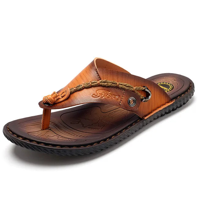 MIXIDELAI Men Sandals Summer Shoes Men Beach Sandals Brand Men Casual Shoes Flip Flops Leather Sneakers Men Slippers Size38-46