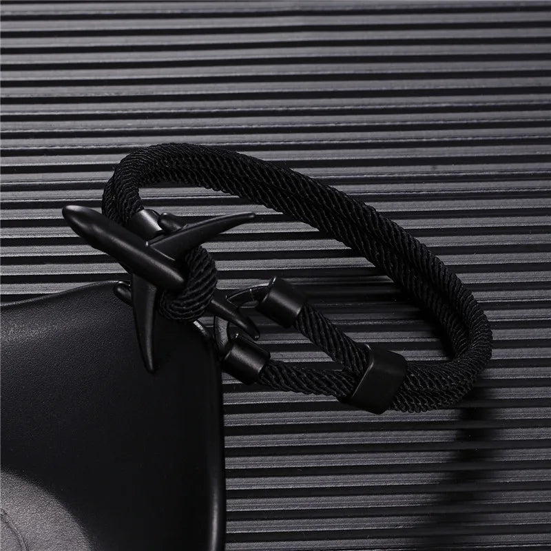 MKENDN Airport Fashion Men Women Airplane Anchor Bracelets Charm Rope Chain Paracord aviation life Jewelry Pulseras hombres