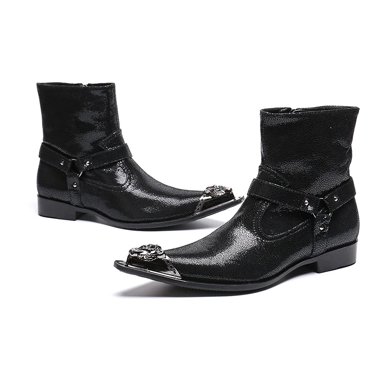 NA148  Luxury Fashion Black Formal Men Dress Boots Genuine Leather Designer Men Dress Shoes Ankle Boots Party Motorcycle Boots