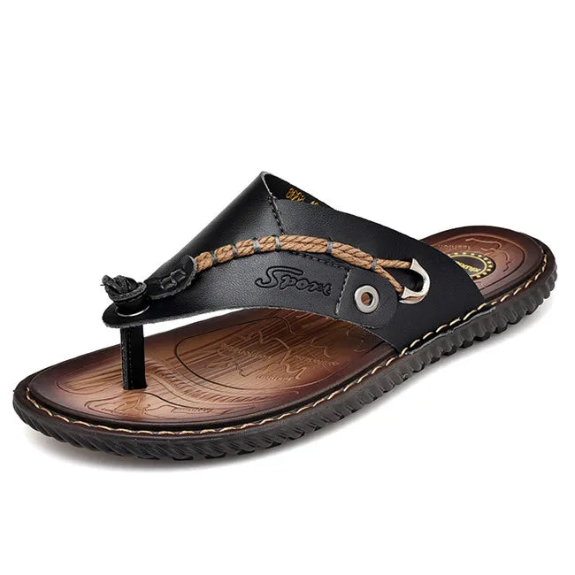 MIXIDELAI Men Sandals Summer Shoes Men Beach Sandals Brand Men Casual Shoes Flip Flops Leather Sneakers Men Slippers Size38-46