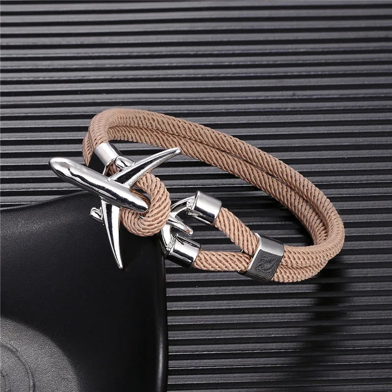 MKENDN Airport Fashion Men Women Airplane Anchor Bracelets Charm Rope Chain Paracord aviation life Jewelry Pulseras hombres