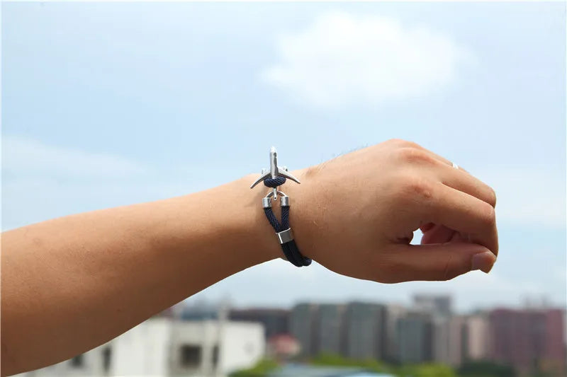 MKENDN Airport Fashion Men Women Airplane Anchor Bracelets Charm Rope Chain Paracord aviation life Jewelry Pulseras hombres