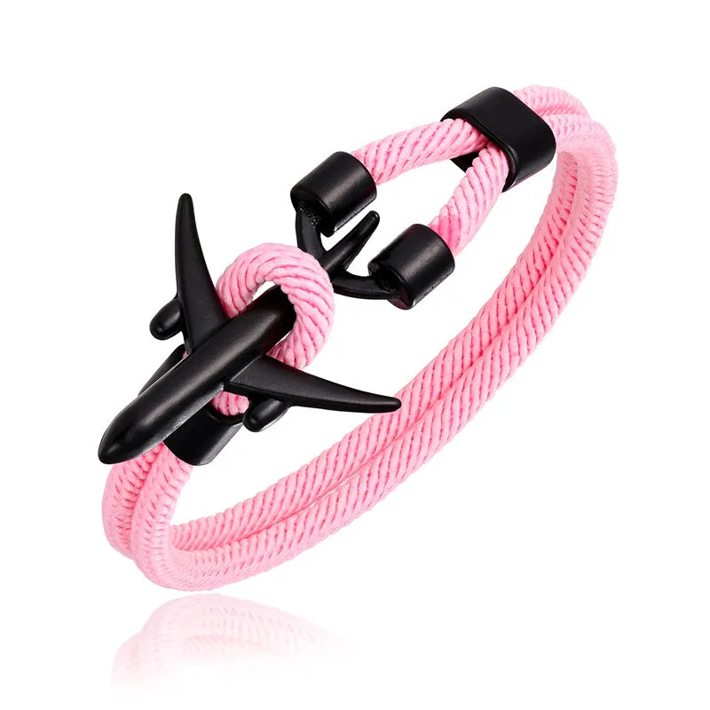 MKENDN Airport Fashion Men Women Airplane Anchor Bracelets Charm Rope Chain Paracord aviation life Jewelry Pulseras hombres