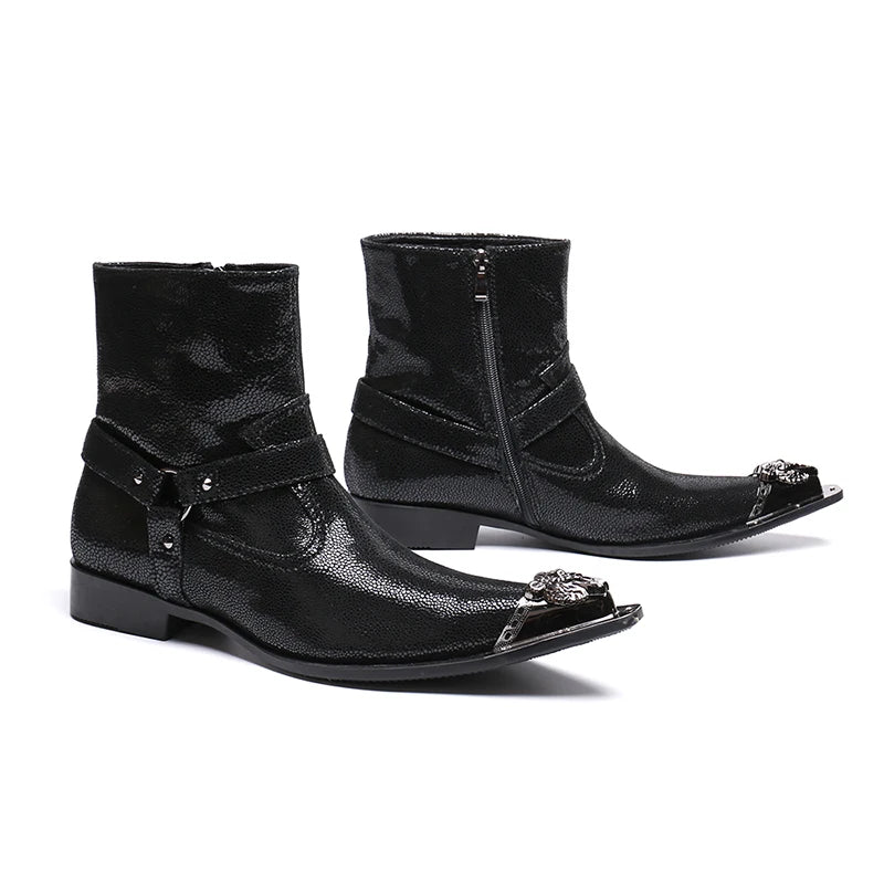 NA148  Luxury Fashion Black Formal Men Dress Boots Genuine Leather Designer Men Dress Shoes Ankle Boots Party Motorcycle Boots