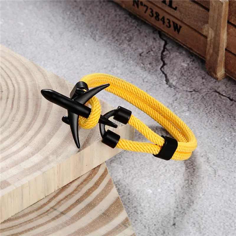 MKENDN Airport Fashion Men Women Airplane Anchor Bracelets Charm Rope Chain Paracord aviation life Jewelry Pulseras hombres