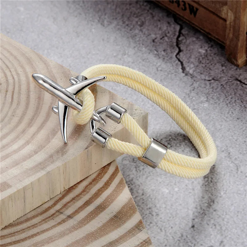 MKENDN Airport Fashion Men Women Airplane Anchor Bracelets Charm Rope Chain Paracord aviation life Jewelry Pulseras hombres