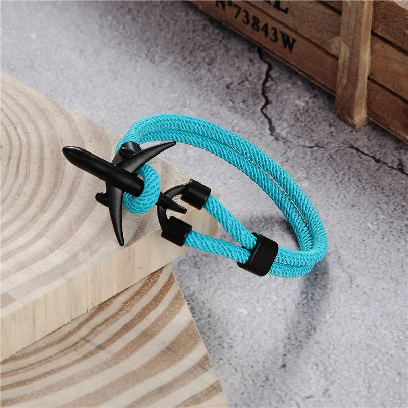 MKENDN Airport Fashion Men Women Airplane Anchor Bracelets Charm Rope Chain Paracord aviation life Jewelry Pulseras hombres