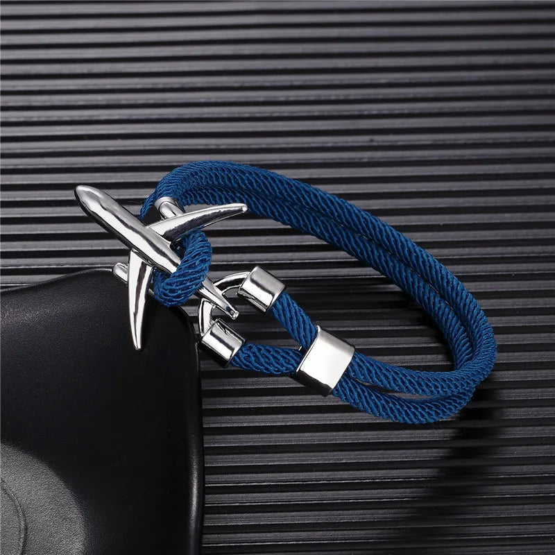 MKENDN Airport Fashion Men Women Airplane Anchor Bracelets Charm Rope Chain Paracord aviation life Jewelry Pulseras hombres