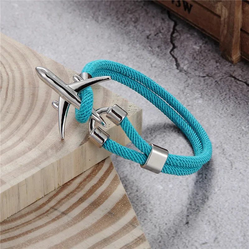 MKENDN Airport Fashion Men Women Airplane Anchor Bracelets Charm Rope Chain Paracord aviation life Jewelry Pulseras hombres