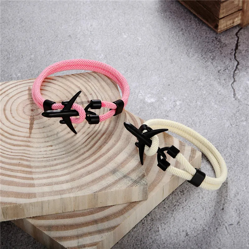 MKENDN Airport Fashion Men Women Airplane Anchor Bracelets Charm Rope Chain Paracord aviation life Jewelry Pulseras hombres