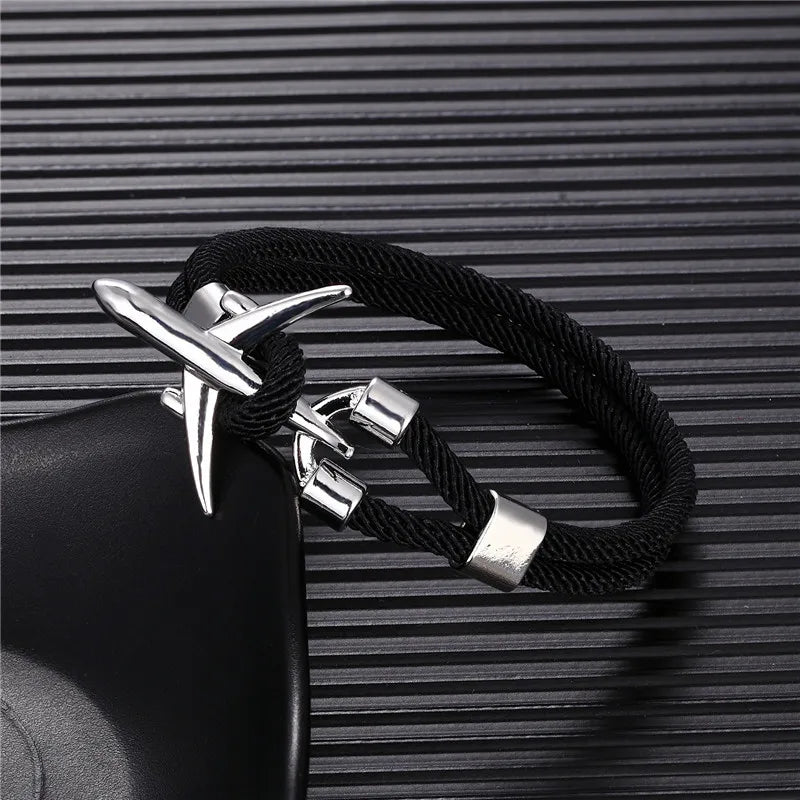 MKENDN Airport Fashion Men Women Airplane Anchor Bracelets Charm Rope Chain Paracord aviation life Jewelry Pulseras hombres