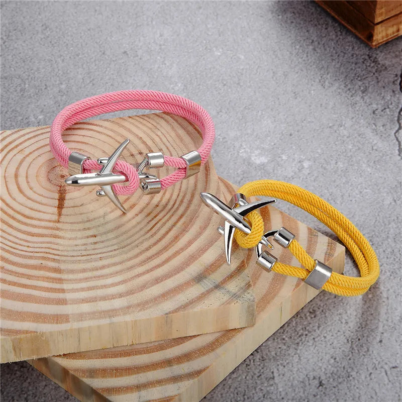 MKENDN Airport Fashion Men Women Airplane Anchor Bracelets Charm Rope Chain Paracord aviation life Jewelry Pulseras hombres