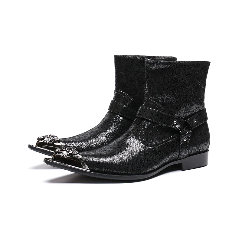 NA148  Luxury Fashion Black Formal Men Dress Boots Genuine Leather Designer Men Dress Shoes Ankle Boots Party Motorcycle Boots