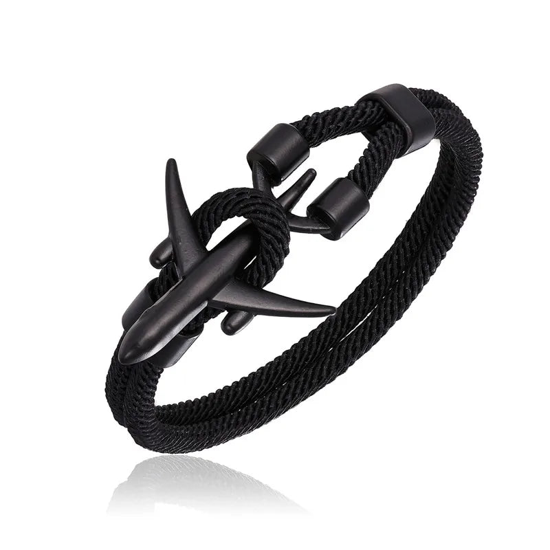 MKENDN Airport Fashion Men Women Airplane Anchor Bracelets Charm Rope Chain Paracord aviation life Jewelry Pulseras hombres