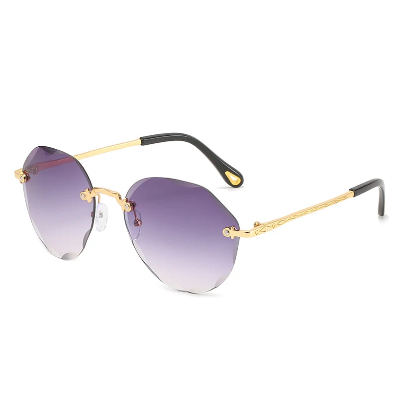 Fashion Rimless Trendy Sunglasses Women Round Cut Edge Gradient Color Sunglasses Gradient Sunglasses UV400 Rimless Shades