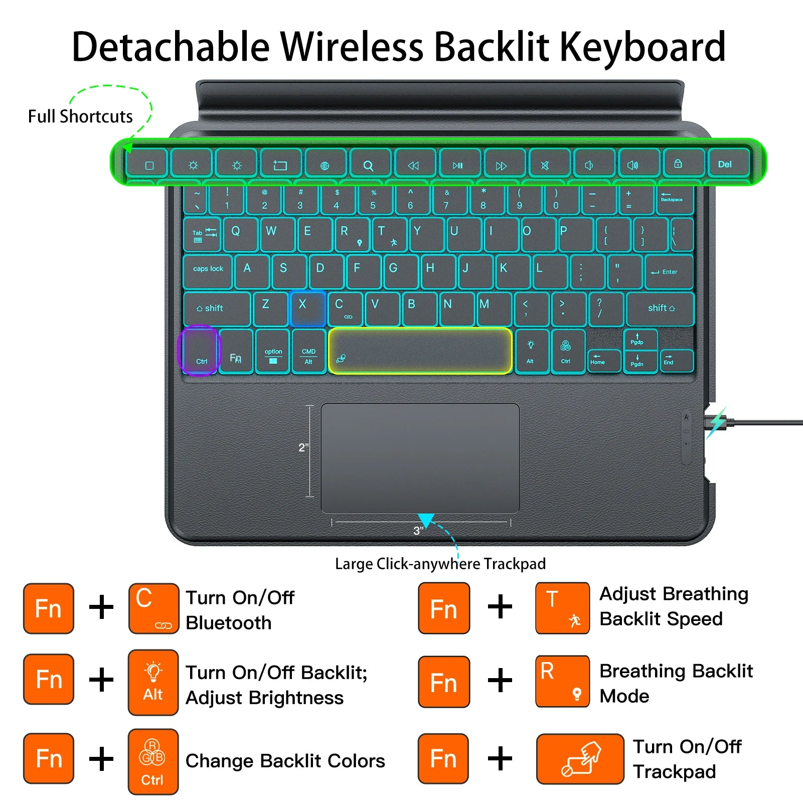 New Removable Backlit Touchpad Scissor Mechanism 360 Rotation Full Size Wireless Keyboard Case Pen Slot for for Tab A8