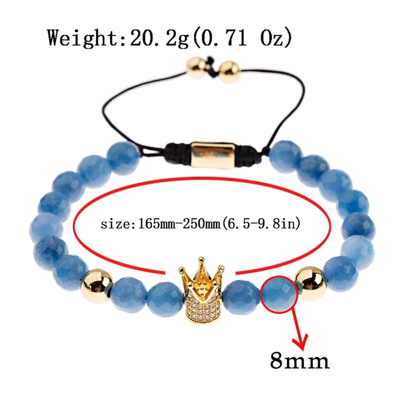 Luxury Crown Zircon Weaving Bracelet Homme Pulseira Hombres Classic Blue Stone Beads Bracelet Men Women Dropshipping
