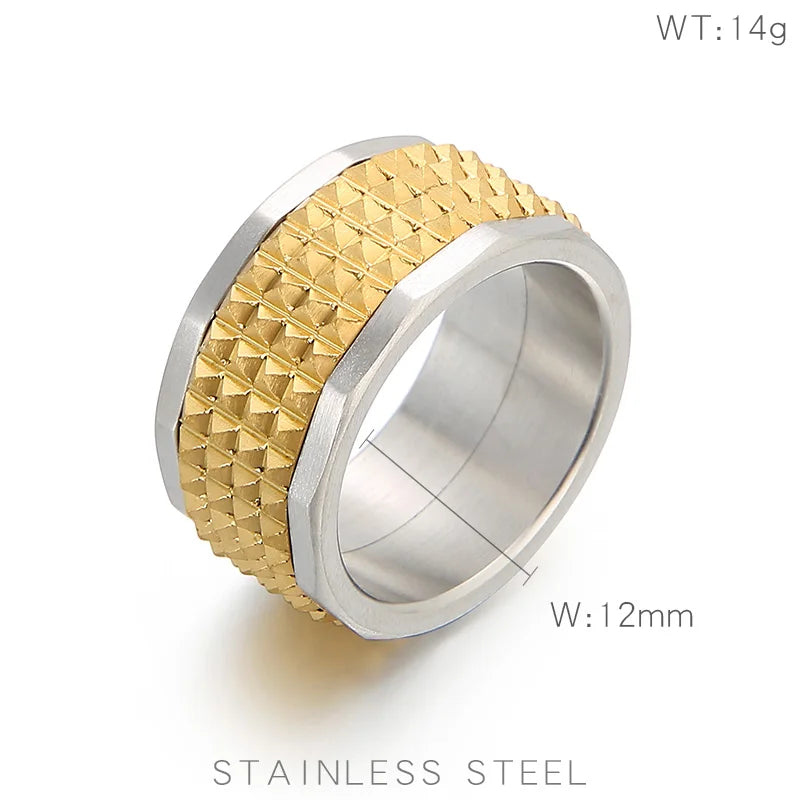 Fongten 12mm Rivet Pyramid Rings For Women Men Stainless Steel Hip Hop Anillos Hombres Classic Charm Ring Jewelry Christmas Gift