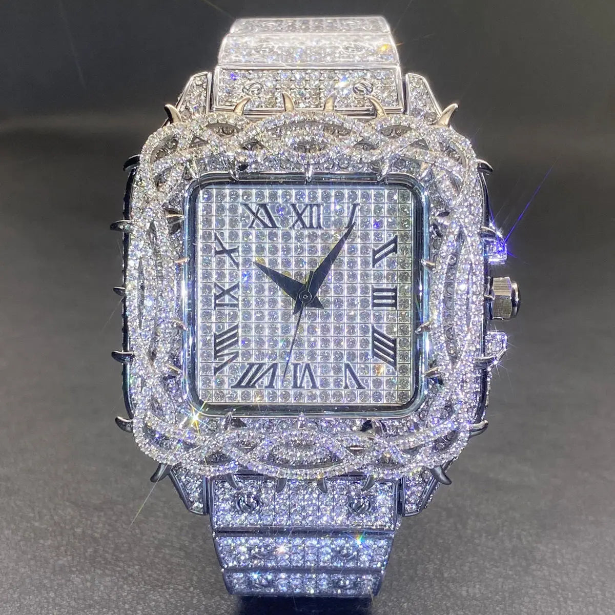 Men's Moissanite Diamond Quartz Watch Hip-hop Ice Thorn Dial Inlaid Zircon Square Full Diamond Waterproof Mechanical watches